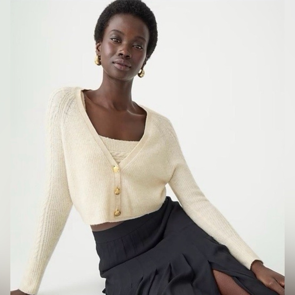 J.Crew - Ivory Cropped Cable Knit Merino Wool Sweater